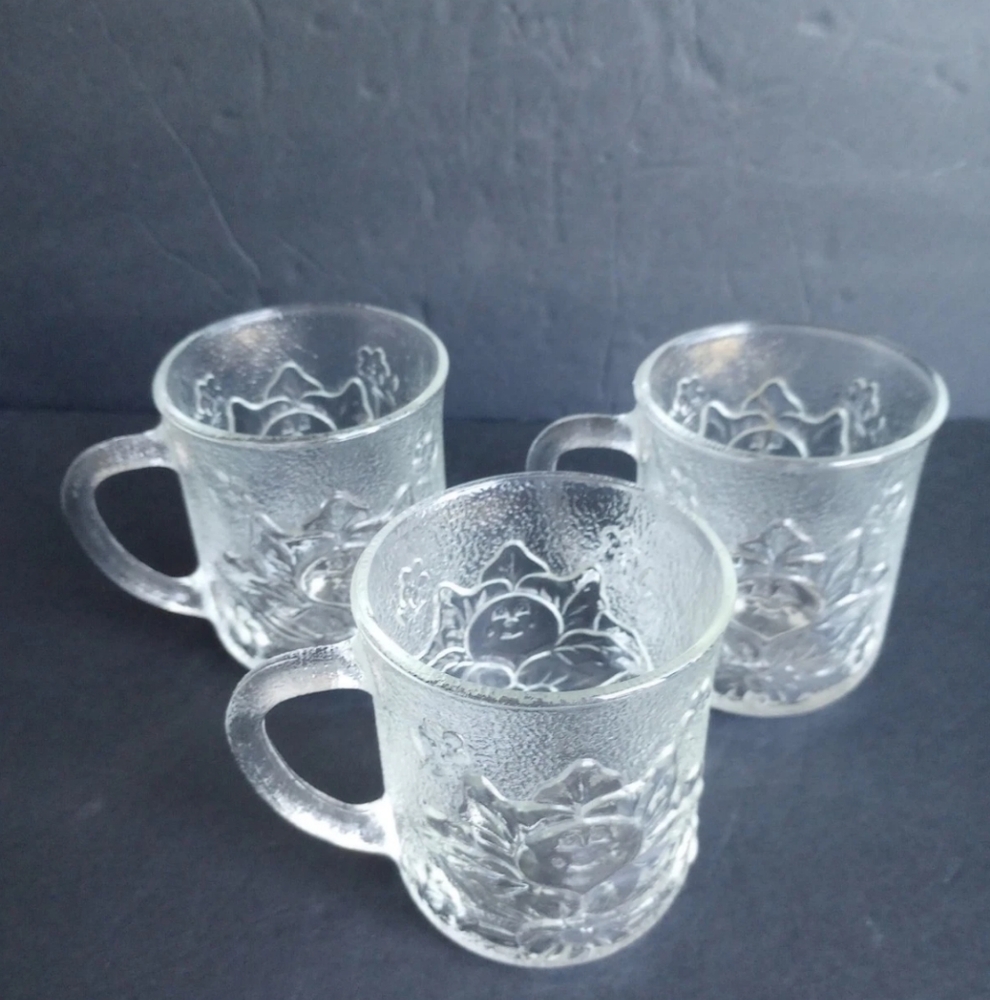 Set Of 3 1984 OAA Cabbage Patch Kid Clear Glass Mugs Embossed Design